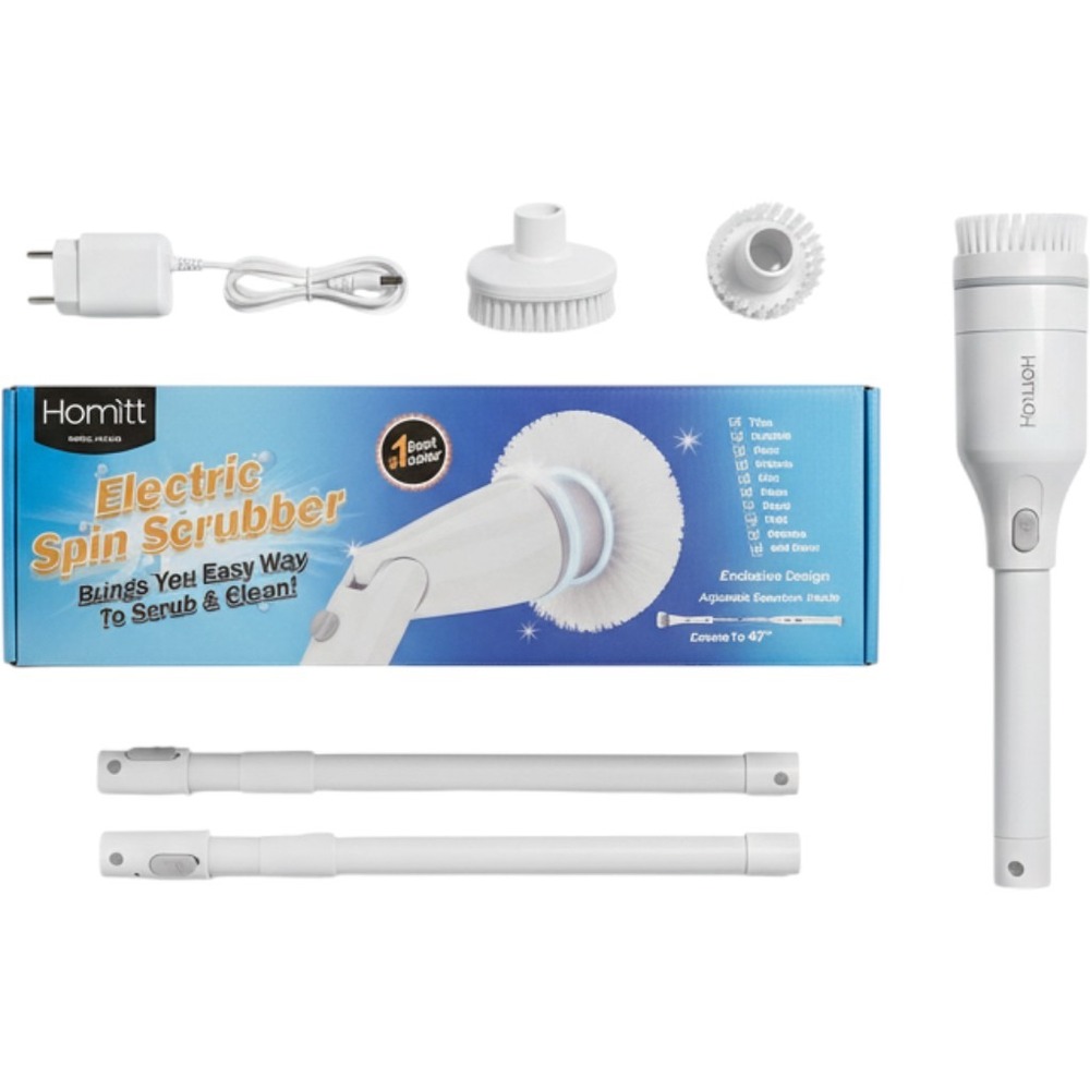 Homitt Electric Spin Scrubber HM115D Cordless Power Brush Extension Handle 47in